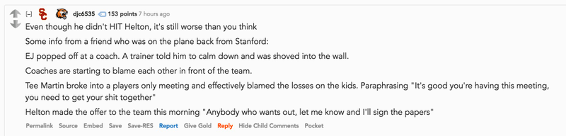 Illustration for article titled E.J. Price Transfers From USC; Coach Clay Helton Denies Price Punched Him